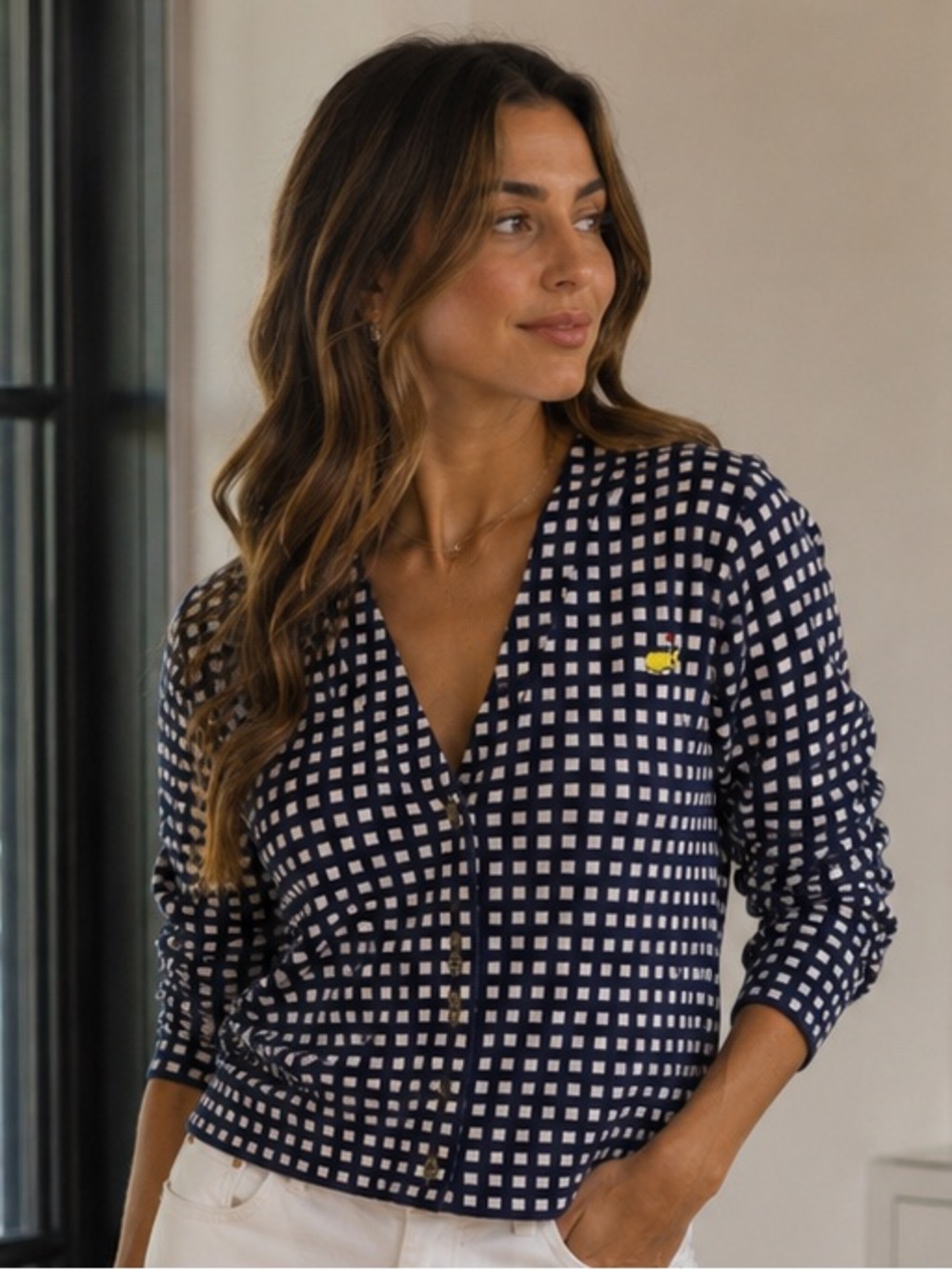 Magnolia Lane Collection Masters Cotton Cashmere Cardigan | Large | Navy & White